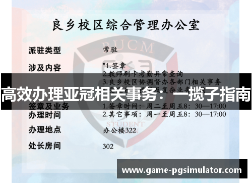 高效办理亚冠相关事务：一揽子指南